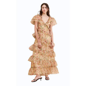 NEW SELKIE ELFIN MUSHROOM PRINT RUFFLE MAXI DRESS SZ XS